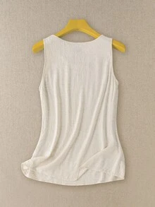 Rusticease Women's Casual Linen Round Neck Camisole Tank Top For Summer - Apricot - View 6
