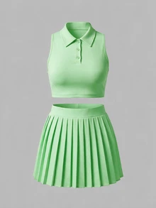 Sweetra CURVE Women's Plus Size 2 Pieces Tennis Sports Outfit Set - Green - View 1