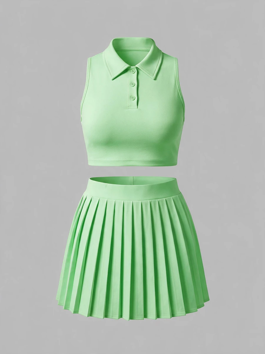 Sweetra CURVE Women's Plus Size 2 Pieces Tennis Sports Outfit Set - Green - View 1