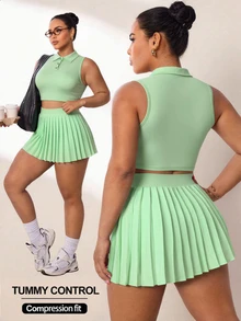 Sweetra CURVE Women's Plus Size 2 Pieces Tennis Sports Outfit Set - Green - View 3