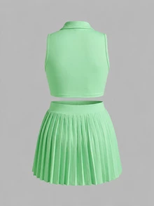 Sweetra CURVE Women's Plus Size 2 Pieces Tennis Sports Outfit Set - Green - View 2