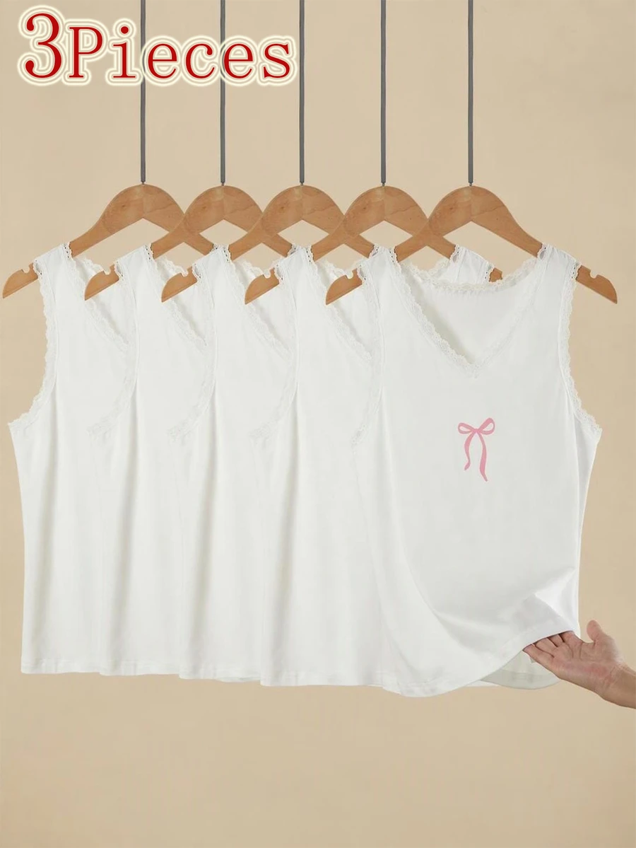 Teen Girl Bowknot Pattern Casual Daily Wear Top - Apricot - View 1