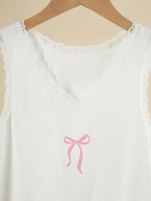 Teen Girl Bowknot Pattern Casual Daily Wear Top - Apricot - View 5