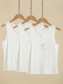 Teen Girl Bowknot Pattern Casual Daily Wear Top - Apricot - View 4