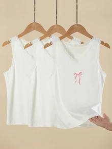 Teen Girl Bowknot Pattern Casual Daily Wear Top - Apricot - View 3