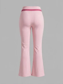 SHEIN Sovereign Charm Women's Plus Size Colorblock High Waist Daily Fitness Sports Leggings - Pink - View 8