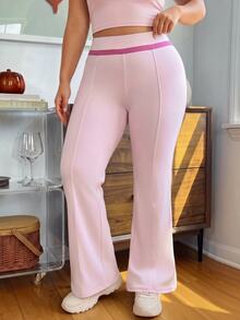 SHEIN Sovereign Charm Women's Plus Size Colorblock High Waist Daily Fitness Sports Leggings - Pink - View 6