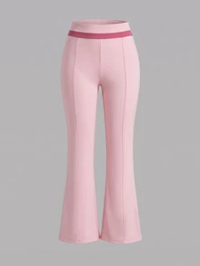 SHEIN Sovereign Charm Women's Plus Size Colorblock High Waist Daily Fitness Sports Leggings - Pink - View 2
