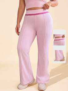 SHEIN Sovereign Charm Women's Plus Size Colorblock High Waist Daily Fitness Sports Leggings - Pink - View 1