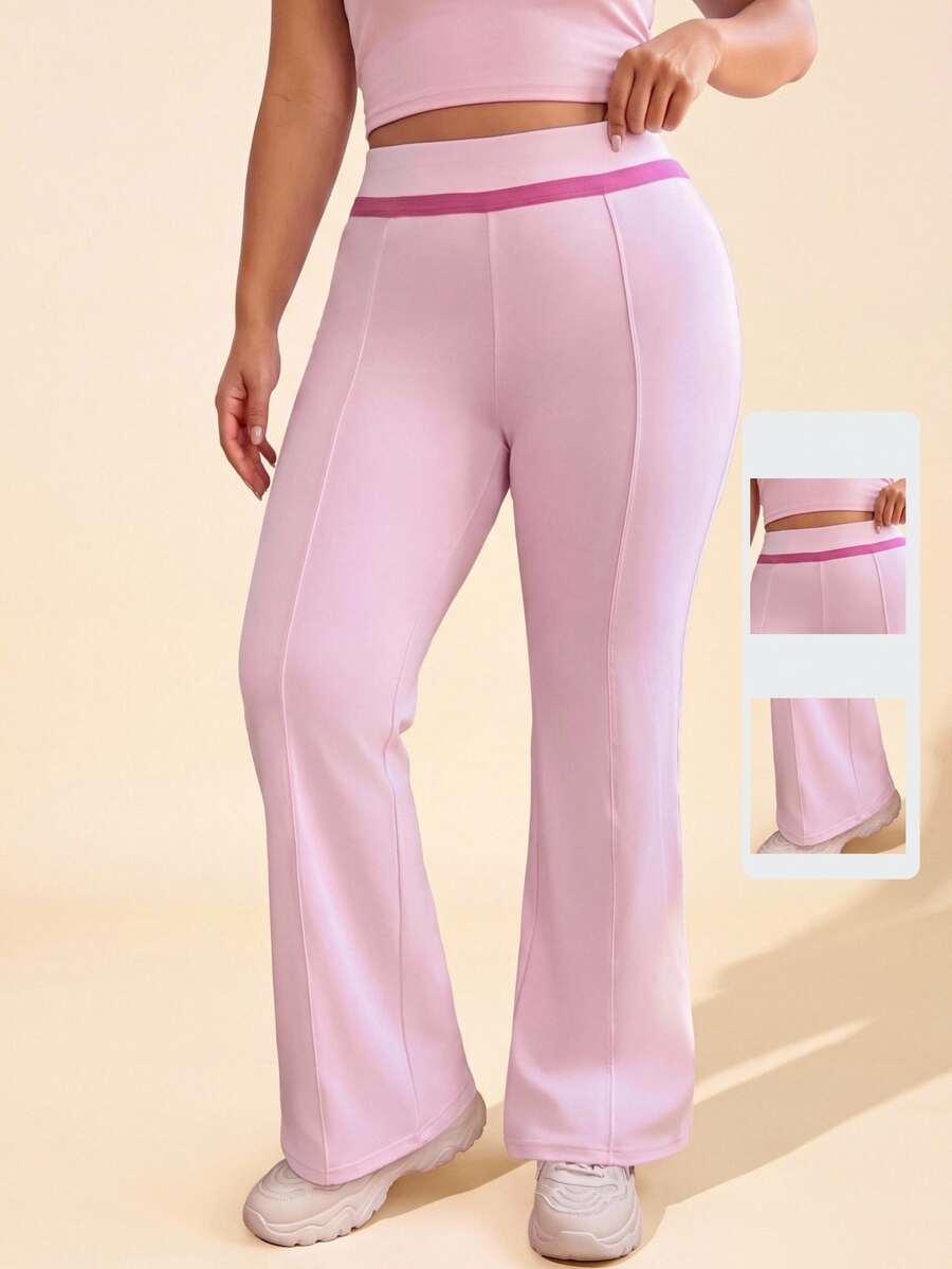 SHEIN Sovereign Charm Women's Plus Size Colorblock High Waist Daily Fitness Sports Leggings - Pink - View 1