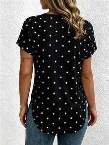 EMERY ROSE V-Neck Black Polka Dot Short-Sleeved Casual T-Shirt - Multicolor - View 2