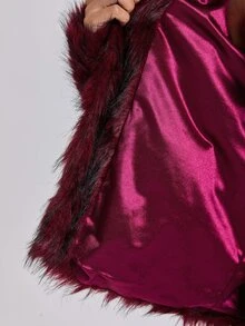 ROMWE Fall/Winter Y2K Sexy Loose Faux Fur Jacket For Women - Burgundy - View 12