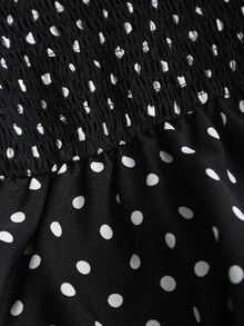 Elamini Polka Dot High Neck Waist Back Cut-Out Tie-Up Hem Contrast Ruffle Mini Dress, Elegant & Romantic For Beach, Daily Outing, Date - Black - View 4