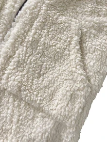 SHEIN Slouchy Hooded Thick Bubble Fleece Jumpsuit Women Zipper Large Pockets Plush Home & Outdoor Wear - Beige - View 5