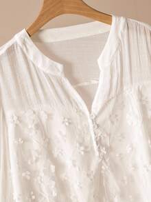 Lacomfia Women's Adjustable 3/4 Sleeve Bamboo Knit Mesh Floral Embroidery Comfortable Casual Plus Size Blouse Fall Cloth For Women - White - View 5
