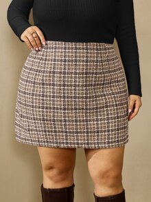 SHEIN CURVE+ 大尺碼秋冬休閒通勤格紋裙，聖誕 - 彩色 - 查看 7