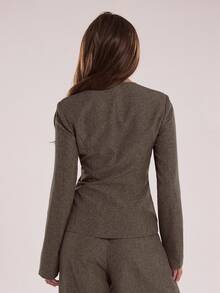 SHEIN BAE Women's Long Sleeve Single-Breasted Square Collar Blazer And Pants Suit, Office Wear - Dark Grey - View 3