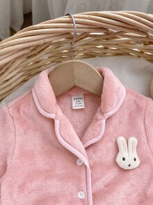SHEIN 女嬰兔圖案裝飾保暖家居服套裝 秋季 - 粉色 - 查看 5