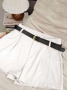 INAWLY Women's Solid Color Pleated Pocket Loose Casual Versatile Shorts - White - View 5