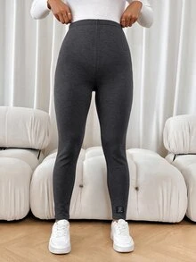SHEIN 孕婦純色高腰修身緊身褲，孕婦專用 - 深灰色 - 查看 6