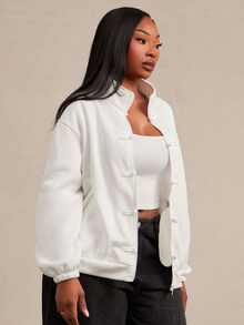 SHEIN SXY White Frog Button Decor Long Sleeve Loose Jacket Fall - White - View 6