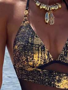 Bonvoyette Women's Sexy V-Neck Metallic Decor See-Through One-Piece Swimsuit For Beach Holiday - Black - View 6