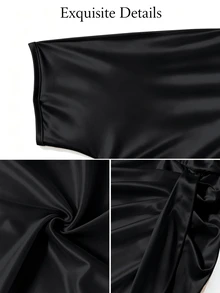 SOLERSUN Women's Elegant Commute Solid Color Asymmetric Collar Mid-Length Dress - Black - View 9