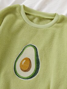 Teen Girls Green Minimalist Fashionable Avocado Pattern Long Pants & Long Sleeve 2 Pieces Set Loungewear - Green - View 6
