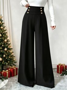 Elenzga 2026新款女款修身直筒休閒長褲，挺括有型顯腿修身，極簡基礎通勤長褲 - 黑色 - 查看 2