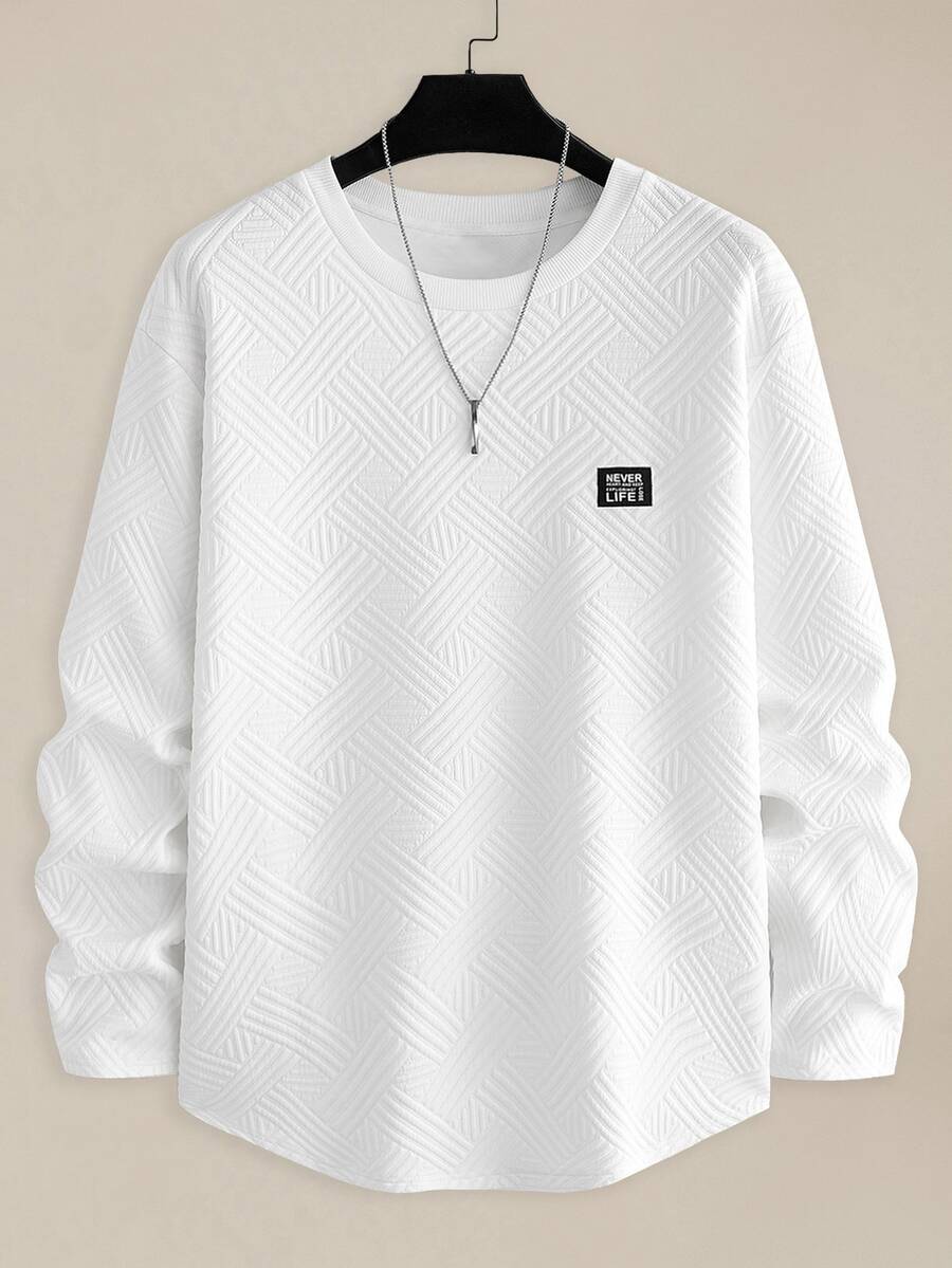 EASEVO Men's Plus Size Loose Knit Wheat Ear Argyle Long Sleeve Crew Neck T-Shirt Halloween Winter Party Autumn  - White - View 1