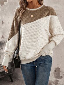SHEIN LUNE Women's Casual Commute Sweatshirt Long Sleeve Color Block Patchwork Autumn/Winter Daily Basic Fashion Outwear Outfit - Multicolor - View 6