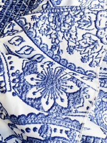 Elamini Vacation Casual Print Bandeau Dress - Blue and White - View 8