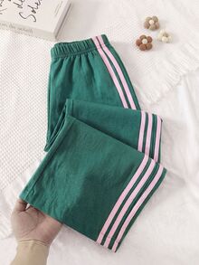 Genkimix Kids Young Girl Casual Athletic Versatile Colorblock Blue Pants Spring Swim - Green - View 2