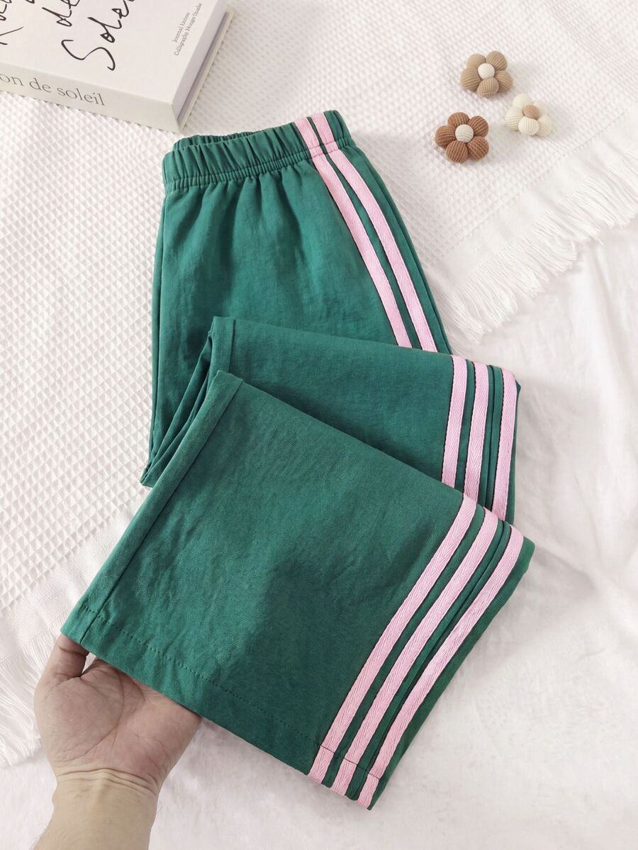 Genkimix Kids Young Girl Casual Athletic Versatile Colorblock Blue Pants Spring Swim