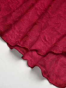SHEIN Tween Girl 秋季/冬季 優雅米色蕾絲方領喇叭袖多層荷葉邊不對稱下擺收腰長洋裝，適合派對、節日慶祝、優雅場合、返校舞會、正式活動及婚禮賓客穿著 - 紅色 - 查看 8