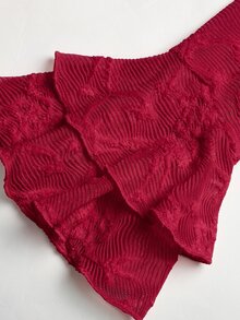 SHEIN Tween Girl 秋季/冬季 優雅米色蕾絲方領喇叭袖多層荷葉邊不對稱下擺收腰長洋裝，適合派對、節日慶祝、優雅場合、返校舞會、正式活動及婚禮賓客穿著 - 紅色 - 查看 6