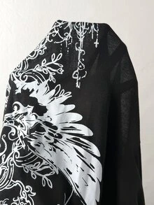 Coolane 女款大尺碼秋冬街頭風 Y2K 休閒約會夜店哥德龐克圖案露肩長袖黑色T恤，萬聖節穿搭 - 黑色 - 查看 9