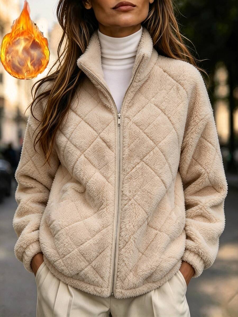 Balvessa Women's Minimalist Fashion Zipper Long Sleeve Jacket For Daily Wear - Apricot - View 1