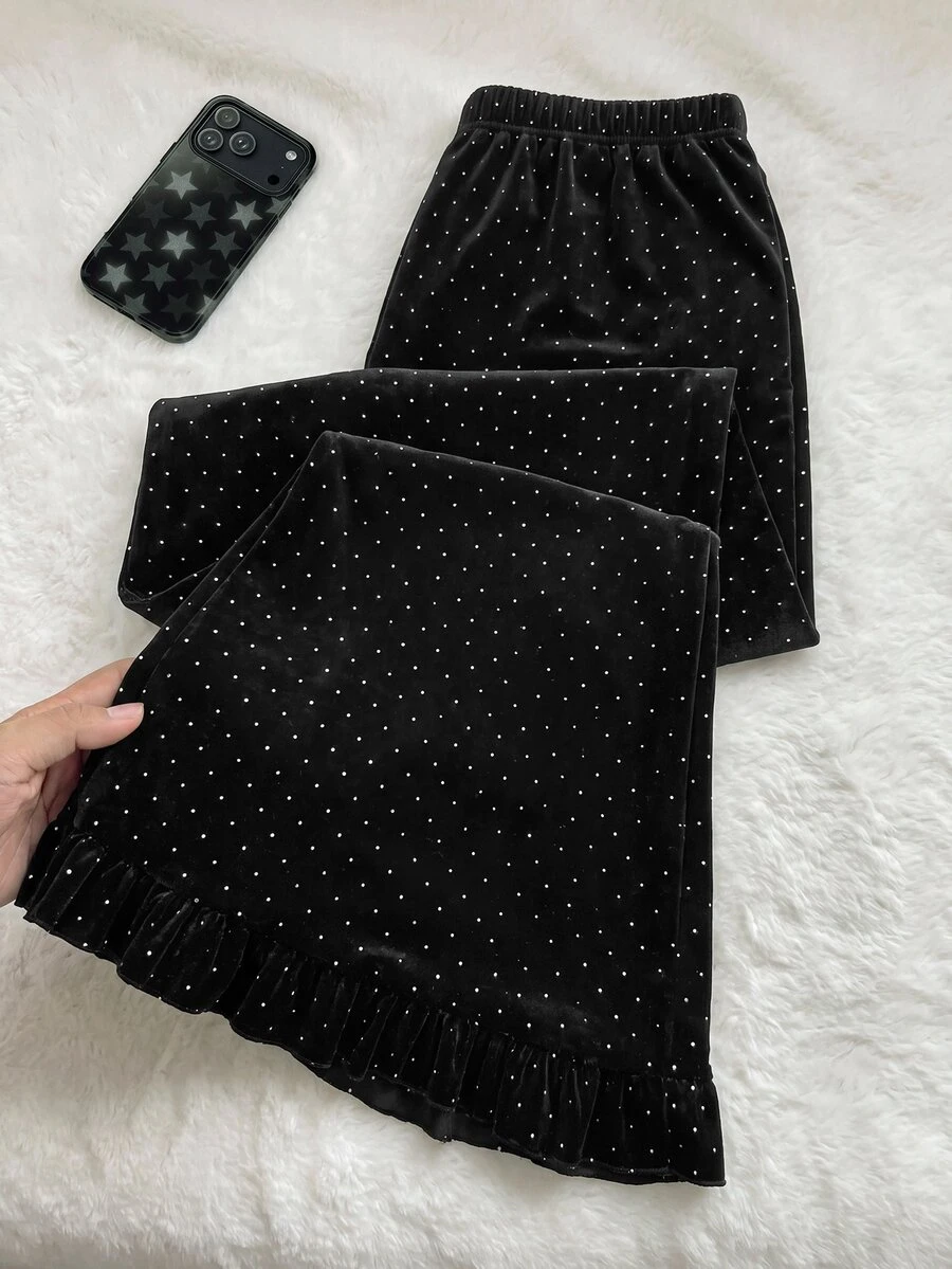 Comfortcana Plus Size Women's Rhinestone Fashion Casual Flare Pants - Black - View 1