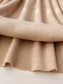 Souflis Souflis Young Girls Brown Bow Sweater Dress, Cute Ruffle Round Neck Long Sleeve Knit Dress Autumn Fall Baby Shower Mommy And Me Princess Baby Doll - Brown - View 6