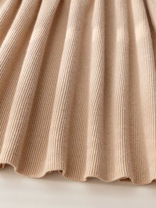 Souflis Souflis Young Girls Brown Bow Sweater Dress, Cute Ruffle Round Neck Long Sleeve Knit Dress Autumn Fall Baby Shower Mommy And Me Princess Baby Doll - Brown - View 7