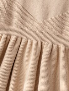 Souflis Souflis Young Girls Brown Bow Sweater Dress, Cute Ruffle Round Neck Long Sleeve Knit Dress Autumn Fall Baby Shower Mommy And Me Princess Baby Doll - Brown - View 9