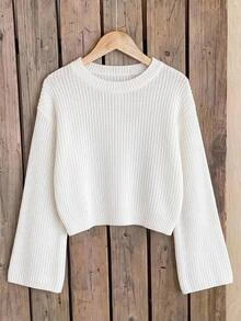 SHEIN Tween女孩簡單秋冬休閒百搭日常純色毛衣童裝 - 白色 - 查看 9