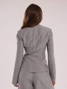 SHEIN BAE Unique Neckline Design Single-Breasted Suit Jacket For Women In Autumn And Winter, Suitable Commuting, Casual Versatile Item, Gray Jacket.,Fall - Grey - View 2