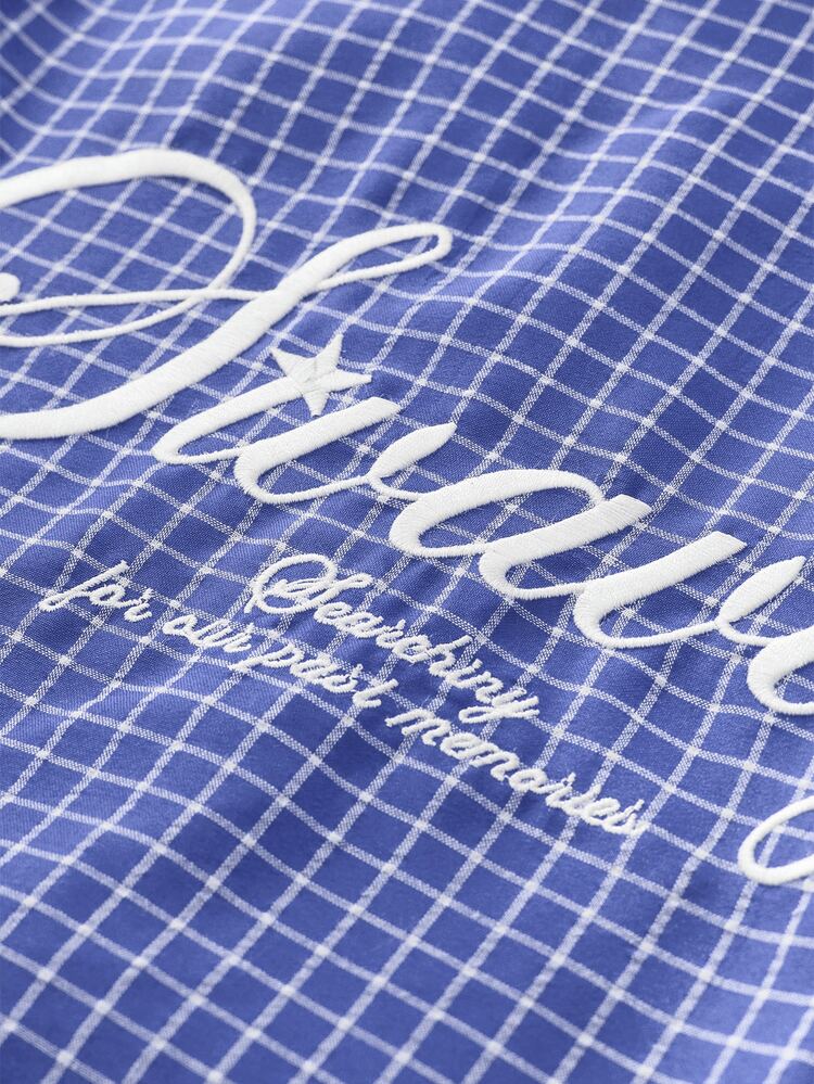 SWAVVY Men's Patchwork Plaid Long Sleeve Casual 2 In 1 Shirt - Blue - View 5