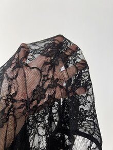 Elamini Black Lace Sheer Backless Bodysuit, Fitted Silhouette, Elegant Sexy Party Wear, Vintage Chic, Versatile For Beach, Daily Wear - Black - View 8