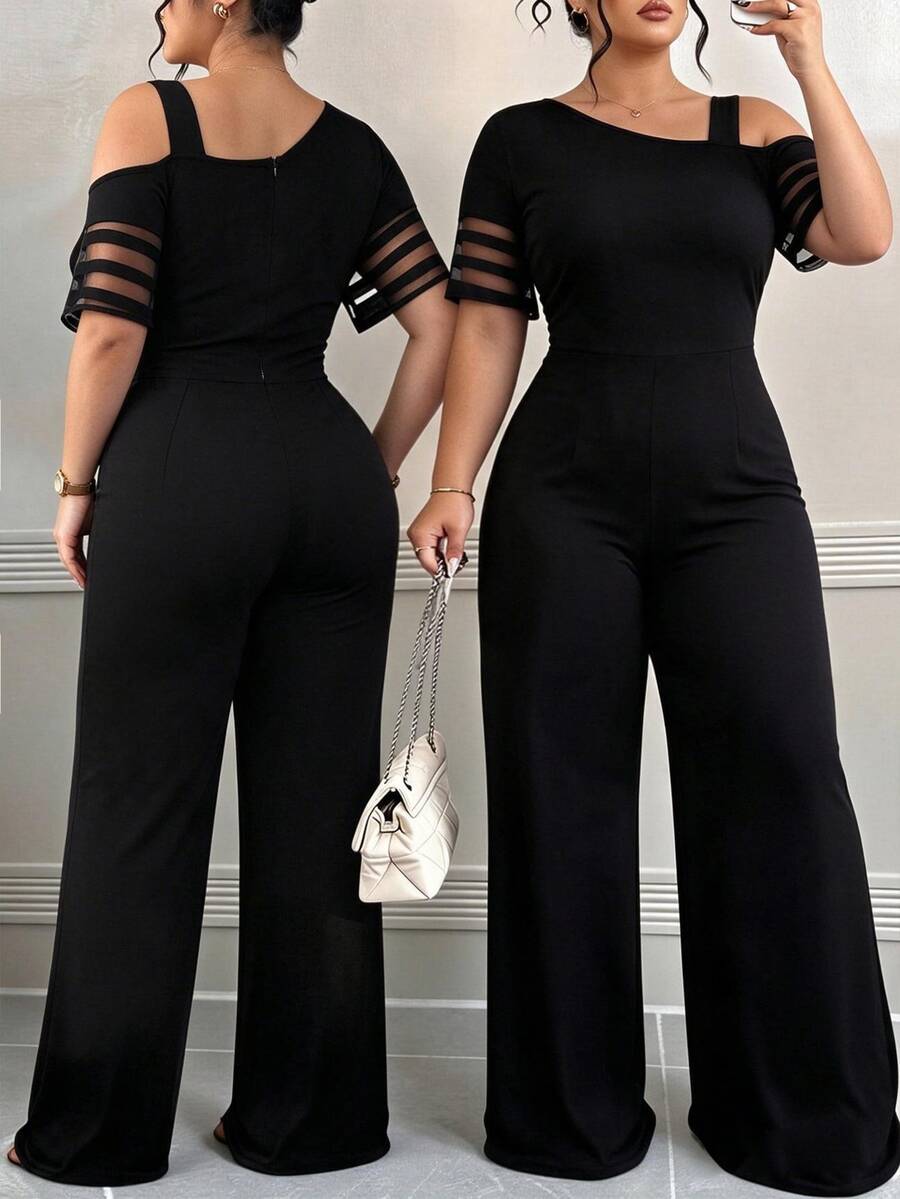 Elenzga Mono informal de talla grande para mujer de unicolor y diseño minimalista asimétrico