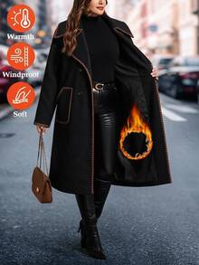 SHEIN Clasi 大尺碼復古優雅休閒時尚貝殼刺繡鈕扣長袖外套 辦公商務黑色秋季款 - 黑色 - 查看 5