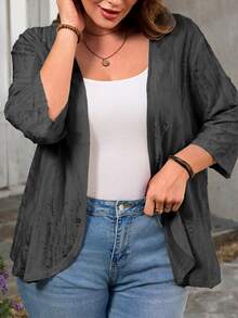 EMERY ROSE Women's Plus Size Grey Coat Solid Color Asymmetric Hem Casual Elegant Autumn Tropical Resort Costume Summer Beach Holiday Going Out Wedding Guest Club - Dark Grey - View 4