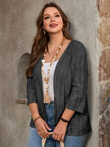EMERY ROSE Women's Plus Size Grey Coat Solid Color Asymmetric Hem Casual Elegant Autumn Tropical Resort Costume Summer Beach Holiday Going Out Wedding Guest Club - Dark Grey - View 7